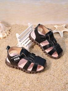 Toddler/Little Girls' Casual Roman Sandals, Flat Closed Toe Hook & Loop Comfortable Slip-On Summer Non-Slip Shoes