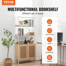 Rattan Bookshelf Ladder Shelf With 2 Doors Rectangle Freestanding Open Storage Bookcase Rack Organizer Storage Display Shelves Ideal For Library Meeting Room Office Study Natural - LadderShelfwith2Doors - View 4