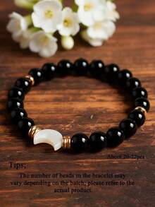 4毫米、6毫米、8毫米、10毫米黑色玛瑙珠手链，男士款，天然石材，闪亮黑曜石手链，瑜伽冥想配件