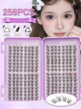 32 Pairs High Capacity D Curl 256pcs Charming Fox Design Sexy 11mm/12mm/13mm/14mm Fluffy False Eyelashes, Sexy Makeup Effect, Sexy Style, Natural & Soft, Handmade, Segmented, DIY Reusable, Comfortable No Trace, Molded Lashes, Anime Cosplay Eyelash Extension, Fluffy Tapered Lashes, Lightweight & Thick Cluster Lashes, Cluster Lashes, Festival Makeup, Korean & Japanese Style Cluster Lashes, Suitable For Beginners