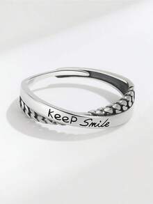 1 件男士单时尚开口戒指，炫酷编织链环，复古仿银色调