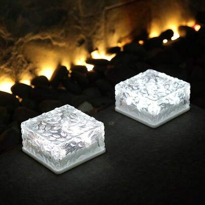 Solar Powered Ice Brick Lights Outdoors Landscape Light with 4 LED Lights, Solar Panel, for Garden Courtyards Street