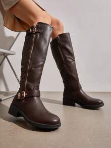 Women's Fashion Knee High Boots Non-Slip Riding Boots For Winter Commute - Brown - View 4