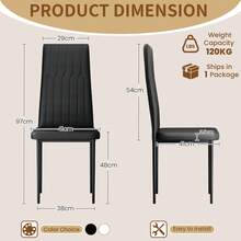 Set Of 6 Dining Chairs, Kitchen Dining Chairs, Upholstered, Ergonomic Backrest, Up To 120 Kg - Black - View 2