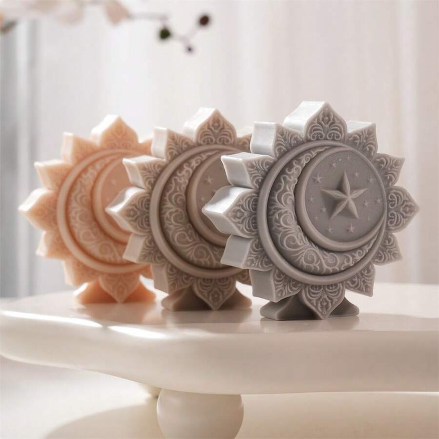 Flower Moon Ramadan Kareem Decor Candle Silicone Mold Islamic Muslim Star Candle Mould Soy Wax Mold Eid Mubarak Ramadan Decor