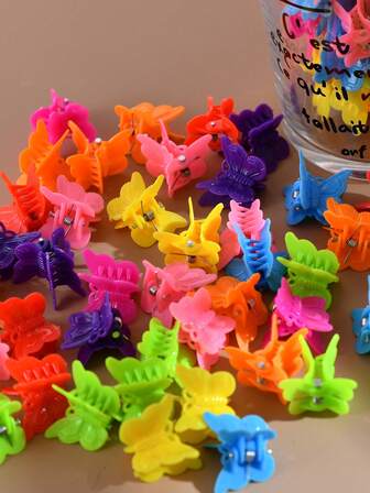 Assorted Color Mini Butterfly Hair Clips, Cartoon Hair Clips For Little Girls, Bangs/Side Clips, Fashion Hair Accessories, Animal Claw Clips, Suitable For Autumn/Winter Holiday Outfits, Women