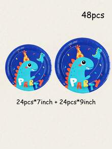 48/24pcs/Set Birthday Theme Paper Plates, 7-Inch Paper Plates, 9-Inch Paper Plates, Disposable Party Trays, Party Supplies, Party Decorations, Dessert Trays, Suitable For Parties, Gatherings, BBQs, Picnics, Camping, Birthday Parties, Restaurant Decor, Kitchen, Bridal Showers, Paper Plates, Balloons, Birthday Tableware, Dinosaur Theme, Blue Theme Party - Multicolor - View 10