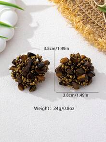 1 Đôi bông tai đính hạt ngọc lam thủ công, mỗi chiếc đều độc đáo, thích hợp làm quà tặng bạn bè, bông tai cao cấp. - màu nâu - Xem 6