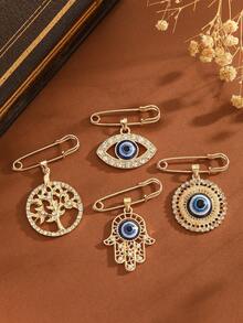 1pc Vintage Rhinestone Glass Devil's Eye/Tree Of Life/Palm Shaped Brooch Pin For Women, Suitable For All Seasons, Parties, Gifts, Work Wear - Brooch - View 1