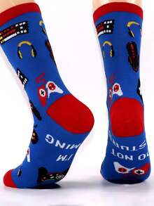A Pair Of Men's Novelty Socks - Soft, Comfortable, Fun Gamer Design With Red Toe And Heel- Great Gift - Blue - View 4