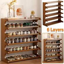 6 Tiers Wooden Shoe Rack Storage Shelf Unit Cabinet Organiser Footwear Stand UK - Chocolate Brown - View 8