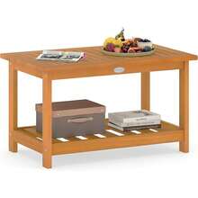 Patio Acacia Wood Side Table With Storage Shelf, Outdoor Coffee Table For Garden, Balcony, Deck, Poolside - Ginger - View 3