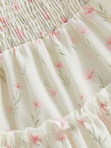 Vestido floral para niña pequeña, manga larga, fruncido, corte A, con volantes escalonados para primavera y otoño - Albaricoque - Ver 7