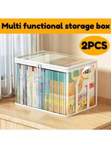 2pcs/Set Large Capacity Multifunctional Storage Boxes, 180-Degree Flip-Top Design, Transparent Organizer Boxes For Books, Clothes, Snacks, Documents, Heavy-Duty Plastic Construction, Space-Saving, Ideal For Home, Office, Travel - Multicolor - View 8