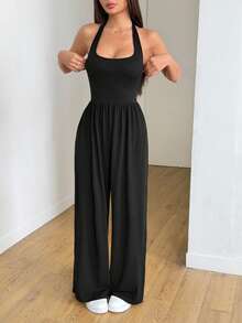 AITYI Studio Women's Sleeveless Jumpsuit, Fashionable Loose Casual Comfortable, Soft And Stretchy Fabric, Back-To-School/Graduation Season Outfit, OOTD, Streetwear Chic Style, Backless - Black - View 3