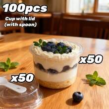 100/50pcs Reusable Round Pudding Cups With Lids And Spoons, Novelty Dessert Cups, Transparent Mousse Cake Boxes, Yogurt Cups, Suitable For Birthday, Graduation, Singles Party, Wedding - Multicolor - View 10