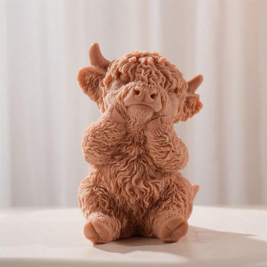 高地牛硅胶蜡烛模具动物大豆蜡硅胶模具小雕像动物爱好者家居装饰品 - 粉色 - 查看 1