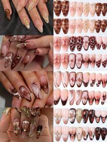 96 miếng (4 kiểu phối hợp) Miếng dán móng tay gel 3D hình chữ nhật, có thể tạo họa tiết da báo & hoa lá, miếng dán đầu móng kiểu Pháp, vừa vặn hoàn hảo. Bộ sản phẩm bao gồm: 1 hộp gel dẻo & 1 dũa móng. Miếng dán móng màu nâu giúp đầu ngón tay bạn tỏa sáng rực rỡ, phù hợp cho phụ nữ sử dụng hàng ngày đi làm và dự tiệc. Dụng cụ làm móng - Nhiều màu - Xem 8