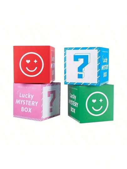 5pcs Lucky Question Mark Gift Box Packaging Empty Box, Available In Red, Green, Blue, Pink, Perfect For Packaging Small Gifts, Prizes, Creative Gift Box Packaging Surprise Party Favors For Birthdays, Holidays, Events - Retail Store Display Gift Box(Note: This Is An Empty Box, No Gift Inside)