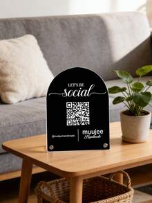 1pc Customized Curved Qr Code Sign, Social Media Sign - Can Scan Qr Code Desktop Sign, Suitable For Small Business Social Media, Can Customize Salon, Restaurant, Bar Signs