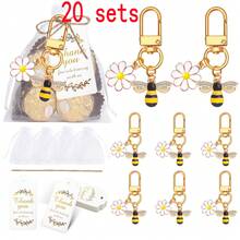 Cute Bee & Daisy Keychain, Enamel Pendant Keyring With Organza Bag & Thank You Card Gift Set, Mini Bee & Flower Charm Keychain, Party Favor Keyring, Versatile Bag/Phone Charm - Multicolor - View 8