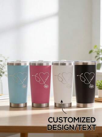 1 pieza Botella de agua de acero inoxidable con aislamiento al vacío con texto personalizado, taza de café de metal personalizable, mantiene caliente/frío, fácil de limpiar, de moda y bonita, colorida, personalizada, única, regalo ideal para amigos, colegas, familia, oficina
