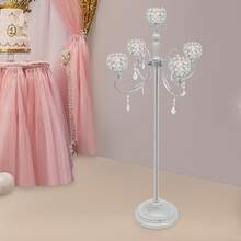 SanBouSi 5 Arm Crystal Candle Holder, 49" Silver Floor Standing Candelabra With K9 Crystal Bowls For Flameless Candles, Modern Wedding & Home Decor Centerpiece - Silver - View 1