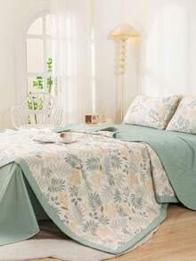 1 chiếc chăn bông 100% cotton nhẹ, thoáng khí, dùng được cả bốn mùa, phù hợp cho phòng ngủ và ký túc xá. - Bóng hoa và những khuôn mặt sáng - Màu xanh lá cây - Xem 2