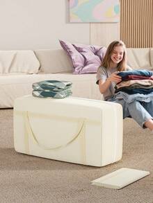 1PC Say Goodbye To Messy Rooms With This Large-Capacity Fabric Zipper Storage Bag. Features Thickened Fabric, Full-Coverage Dust And Moisture Protection, And Wide Handles That Won't Dig Into Your Hands. Perfect For Moving, Wardrobe Organization, And Bedroom Storage. - Champagne - View 4