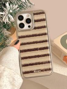 Luxury Cute 3D Bear Brown Stripe Resin Drip Phone Case Compatible With IPhone 17 Pro Max 17 Pro 16 Pro Max 15 Pro 17 Air 16 Pro 14 13 Autumn Winter Silvery Edge Plating Protective Back Cover - Stripe - View 7