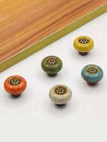 亮面豹纹陶瓷圆形橱柜拉手 - 耐用单孔拉手，安装简便，适用于衣柜、抽屉、酒柜 - 时尚梳妆台拉手（多种颜色可选） - 彩色 - 查看 9