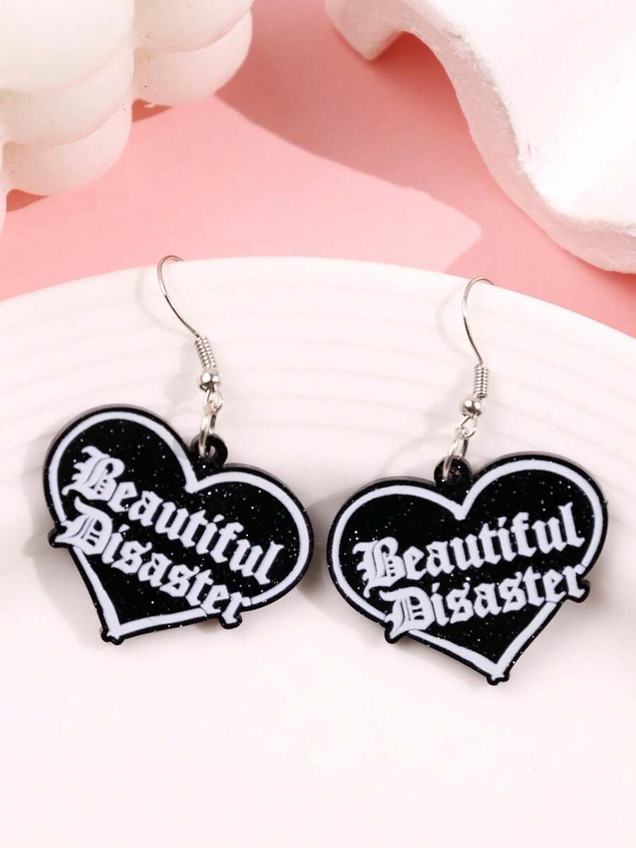 1 Đôi bông tai hình trái tim lấp lánh màu đen bằng acrylic kiểu Gothic Victoria, thanh lịch, sáng tạo, độc đáo, có khẩu hiệu riêng, dành cho nữ, thích hợp cho sử dụng hàng ngày, dự tiệc, đi làm, ngày lễ. - Nhiều màu - Xem 1