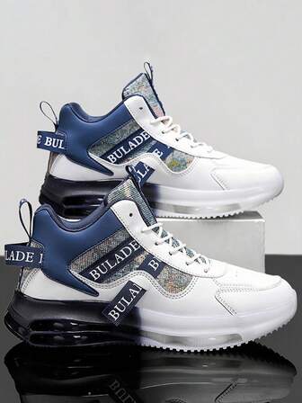 Men's Breathable Contrast Color Anti-Slip Dual Air Cushion Sports Shoes, Outdoor Fashion High-Top Lightweight Patchwork Gradient Color Running Sneakers, Fitness Training Shoes