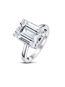 XUJIA 1pc Women's 5A Cubic Zirconia 10x14mm Emerald-Cut Main Stone Ring, 925 Sterling Silver Wedding Band, Engagement Ring, Wedding Jewelry Gift