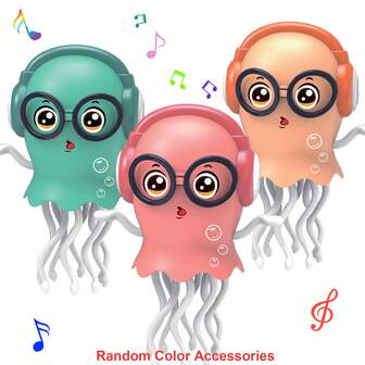 随机颜色智能感应魔幻跳舞水母 LED 彩色爬行 + 梦幻音乐 儿童电动跳舞玩具，婴儿感官训练礼物，室内避障装置，男孩女孩生日/节日礼物