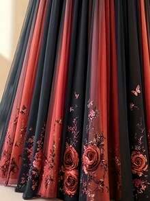 时尚休闲度假撞色印花设计轻盈优雅浪漫飘逸半身裙，适合早午餐场合，春夏穿着。 - 黑色 - 查看 7