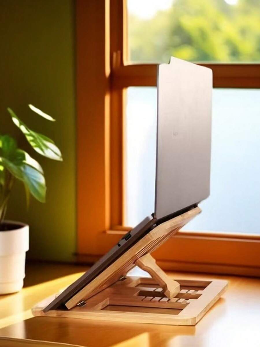 Wooden Flat Panel Tablet Stand, Bookshelf, With Cooling, Suitable For IPad, Laptop, Adjustable & Foldable - Multicolor - View 1