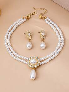 3 piezas Conjunto de joyería elegante y lujoso de estilo palaciego vintage, que incluye collar y aretes, adecuado para uso diario, uso en fiestas o como regalo para mujeres - Multicolor - Ver 5