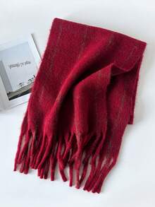 1 Stück Damen Winter Wollmischung Große & Dicke Überwurf Oversize Warmer Decken-Schal, Flauschiger Langer Schal mit Gittermuster und Quasten in kräftiger Farbe