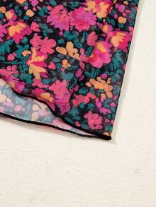 Acelitt Women's Rose Print Mesh Long Sleeve Stand Collar Fitted Blouse, Spring/Autumn