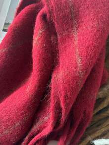 1 Stück Damen Winter Wollmischung Große & Dicke Überwurf Oversize Warmer Decken-Schal, Flauschiger Langer Schal mit Gittermuster und Quasten in kräftiger Farbe