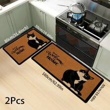 1 peça de pegada de gato, estampa gráfica de gato, série de tapetes longos, tapete interno, capacho, tapete de entrada, tapete de cabeceira para quarto, tapete de cozinha, tapete de cozinha, adequado para sala de estar, lavanderia, banheiro