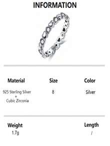 1pc S925 Sterling Silver Ring, Summer Commemorative American Gift, Silver Band Ring With Heart-Shaped Rhinestone, Women's Jewelry Accessory, Silver Jewelry, Gift For Mother, Girlfriend, Daily Elegant Gift - White - View 9