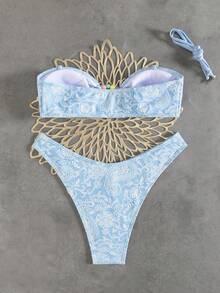 wohenmeili Bộ bikini hai mảnh buộc cổ in họa tiết hạt điều, thích hợp cho kỳ nghỉ biển năm 2026 dành cho nữ. - Nền xanh trắng - Xem 8