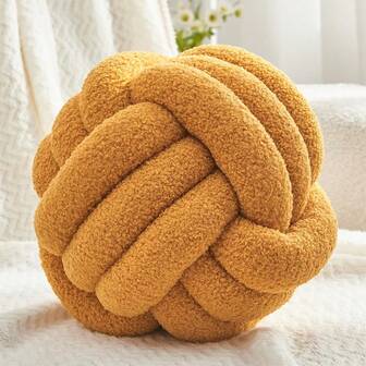 Soft Knotted Ball Throw Pillow, Plush Decorative Cushion, Handmade Knotted Round Plush Pillow