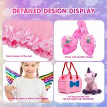 Conjunto de disfraz de niña unicornio, bolso de muñeca, clips para el cabello con peluca colorida, vestido de princesa, falda de ballet, mini falda, conjunto de princesa, accesorios para el cabello, disfraces de juego de roles para niños para fiestas, cumpleaños y Navidad - Multicolor - Ver 9