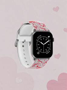 1pc Graffiti Pink Line Heart Soft Elastic Breathable Comfortable Replacement Wristband Strap For Apple Watch 38mm 40mm 41mm 45mm 44mm 42mm 49mm, Fashionable Casual Multi-Color Silicone Watch Band Compatible With Apple Watch Ultra Series S10/SE/9/8/7/6/5/4/3/2/1 Smartwatch Accessories - Multicolor - View 2