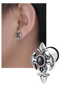 1pc Titanium Steel Men's Cross Earring, Dark Style Personalized Design, Niche Men's Earring, Bone Stud - Antique Silver - View 8