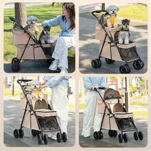 Cochecito Doble Capa para Perros y Gatos con Plataformas Superior e Inferior, Transportador Plegable Ligero, Amplio Almacenamiento Múltiple, Malla Transpirable para Exteriores, Visitas al Veterinario, Compras - para Mascotas Pequeñas/Medianas - Plateado - Ver 6