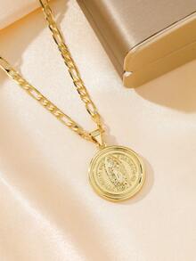 1件经典欧式铜镶嵌锆石圣母玛利亚吊坠项链，限量版“守护之光”，适合作为圣诞节/感恩节/万圣节/母亲节/情人节礼物送给情侣、朋友、教父母、初领圣体、日常佩戴和祈祷。 - 金黃色 - 查看 5